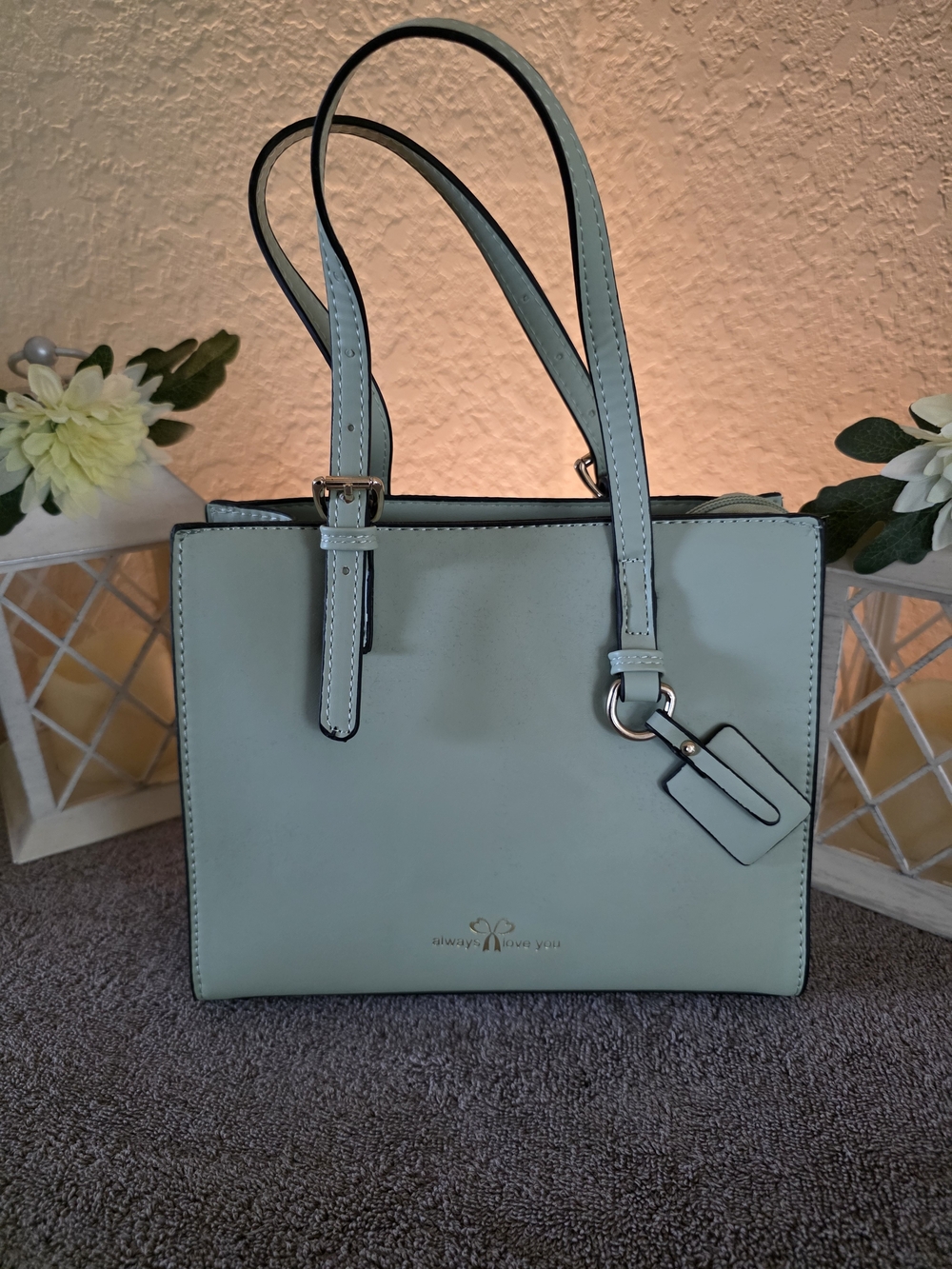 Small Structured Tote Bag in Light Mint by Unknown
